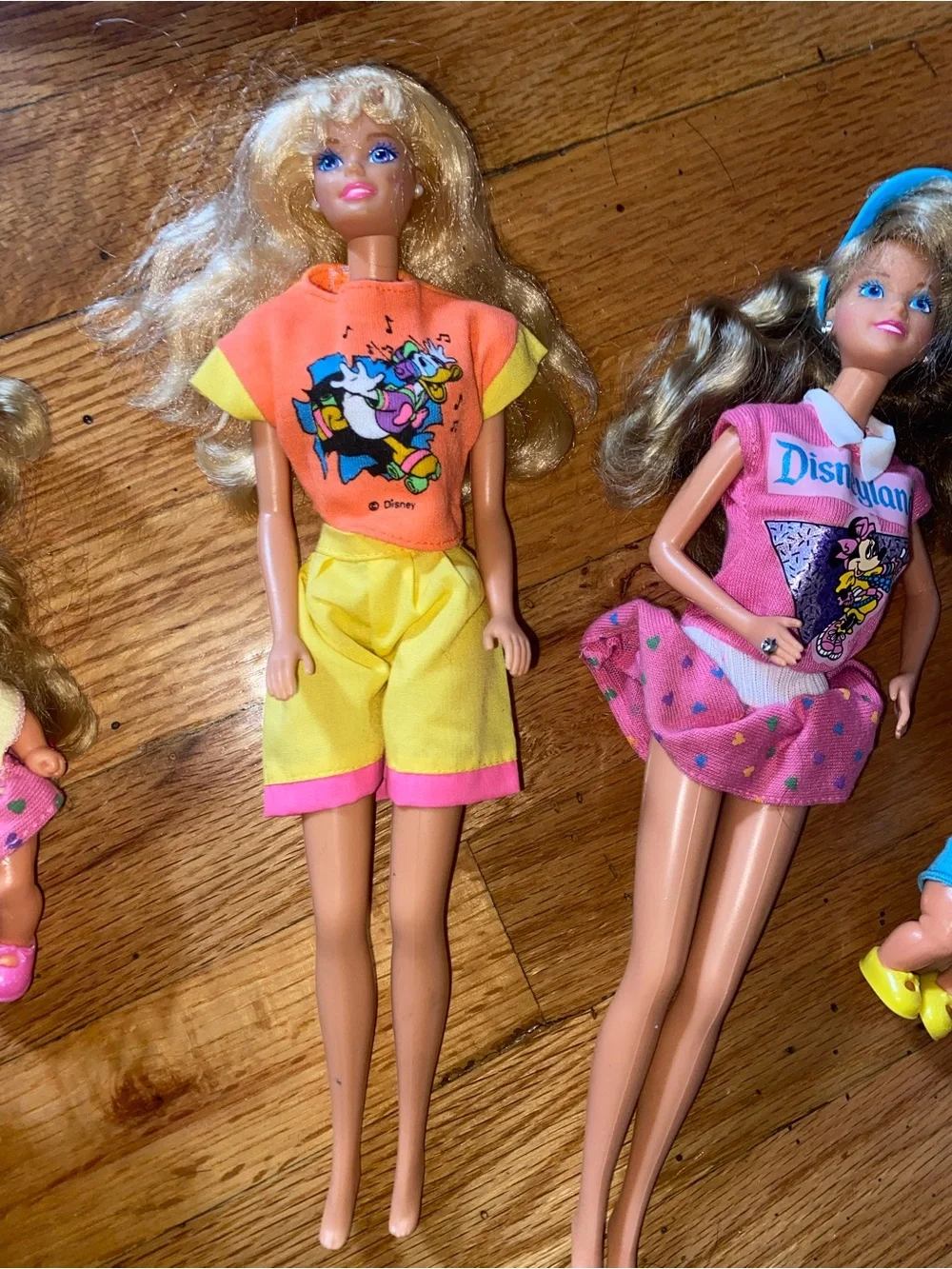 Vintage Disney land Barbies and baby Dolls Set in Pink, Yellow & Blue Playwear
